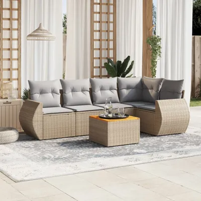 Produktbild von 6-tlg. Garten-Sofagarnitur mit Kissen Beige Poly Rattan 3257326