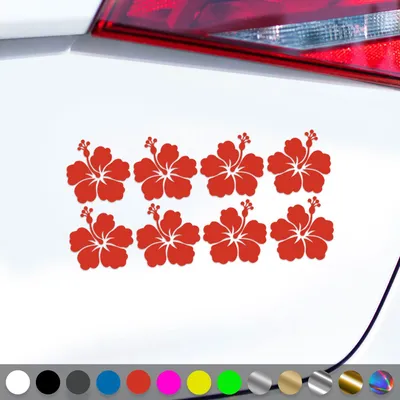 Produktbild von PantherPixel Hibiskusblüten Aufkleber Set Hibiskuspflanze Sticker Auto Geschenkidee Farbe Rot