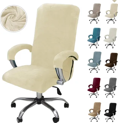 Produktbild von Fluwelen Bürostuhlbezug mit Armlehnen und elastischen Stuhlbezügen - Pfaublau XL