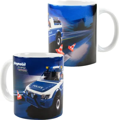 Produktbild von PLAYMOBIL Tasse City Action - Polizei Kaffeetasse Becher Kaffeebecher aus Keramik Blau 320 ml