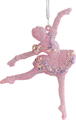 Produktbild von Rosa Glitzer-Weihnachtsornamente aus Acryl: Schleife, Glocke, Baum, Ballerina – Hängende Dekorationen für Weihnachtsbaum und Weihnachtsfeier