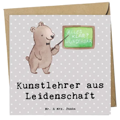 Produktbild von Mr. & Mrs. Panda Glückwunschkarte Kunstlehrer Leidenschaft - Grau Pastell - Geschenk, Klappkarte, Lustig, Kunstunterricht, Grußkarte, anlasskarte, faltkarte, Witzig