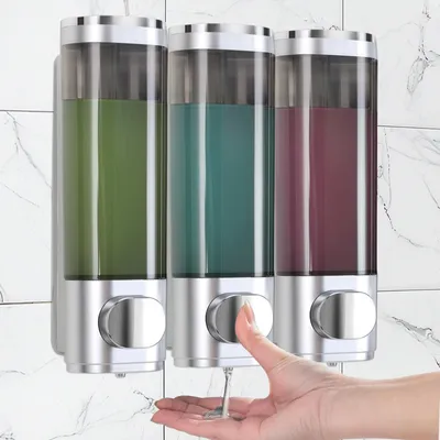 Image de Omgoods - Distributeur de savon mural avec 3 compartiments, sans perçage