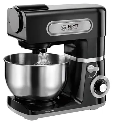 Zdjęcie produktu dla Robot kuchenny TZS First Austria 1500 W, miska ze stali nierdzewnej o pojemności 6 l, mikser, maszyna do wyrabiania ciasta – maszyna do wyrabiania ciasta z 6 prędkościami, końcówką do ubijania, hakiem do wyrabiania ciasta i trzepaczką, kolor czarny