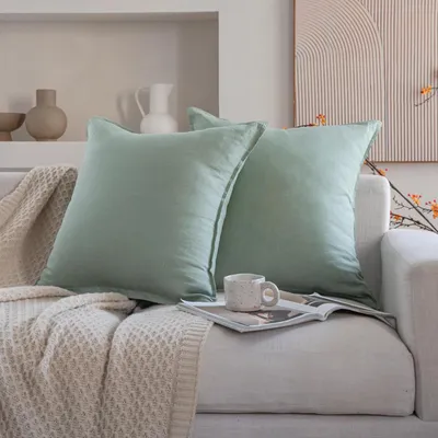 Obrázok produktu pre Poťahy na vankúše, 80x80 cm, 2 kusy, 100% ľan, umytý, svetlozelená farba, hypoalergénne, priedušné