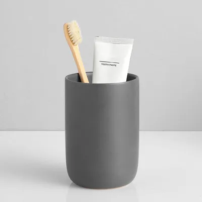 Image de Gobelet à brosses à dents en céramique, gris, 1 pièce. Porte-brosses à dents, organisateur de salle de bain