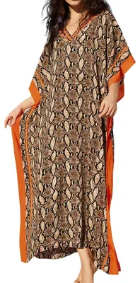 Imagen del producto de Solidchoice - Kimono largo bohemio con cuello en V, vestido de playa para mujer