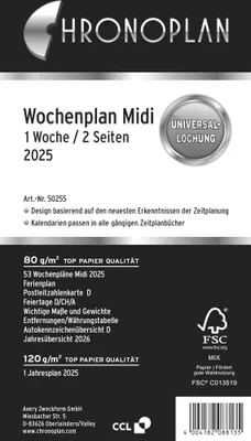 Produktbild von CHRONOPLAN Wochenplan 2025 1 Woche/2 Seiten Midi Zahlen