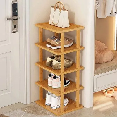 Immagine prodotto di Scaffale per scarpe stretto in bambù a 5 ripiani, angolare per risparmiare spazio, 25x23x77 cm