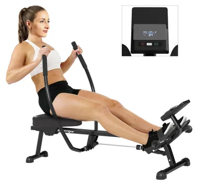 Image de Rameur hydraulique š€ 12 niveaux avec šŠcran LCD, pour l'entra?nement cardio š€ domicile, charge max. 130 kg, noir