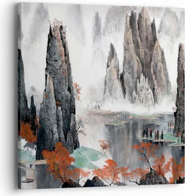 Produktbild von Bild auf Leinwand - Leinwandbild - Berge Märchen Nebel - 40x40cm - Wand Bild - Wanddeko - Wandbilder - Leinwanddruck - Bilder - Kunstdruck - Wanddekoration - Leinwand bilder - Wandkunst - AC40x40-3887