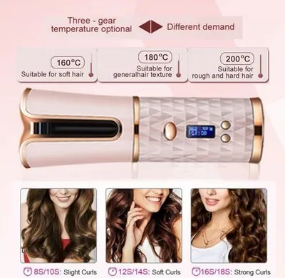 Produktbild von Schnurloser Automatischer Lockenstab, Wiederaufladbarer Tragbarer USB-Lockenwickler mit Keramikbeschichtung und 6 Temperatureinstellungen,