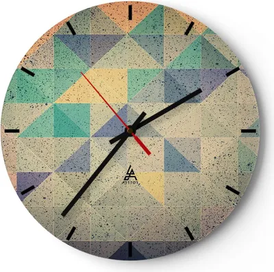 Produktbild von Wanduhr - Rund - Glasuhr - Abstraktion Dreieck Muster - 30x30cm - Schleichendes Uhrwerk - Lautlos - zum Aufhängen bereit - Dekoration Modern - Wanddekoration aus Glas - C3AR30x30-4287