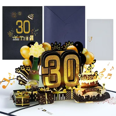 Produktbild von Pop Up Geburtstagskarte 30. Geburtstag mit Musik & Licht, 3D Grußkarte für