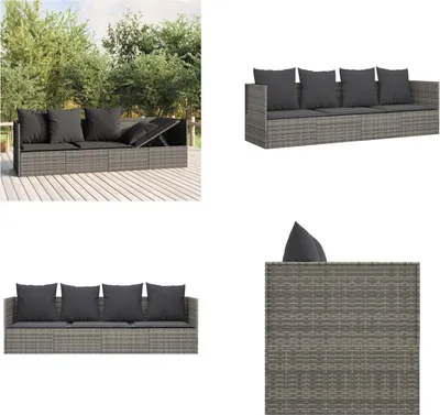 Produktbild von vidaXL Outdoor Loungebett mit Kissen Grau Poly Rattan - Outdoor Loungebett - Outdoor Loungebetten - Gartenmöbel - Terrassenmöbel
