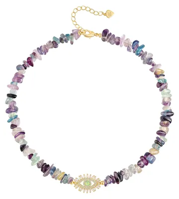 Produktbild von Aobei Pearl Natürliche Mix Farbe Fluorit Choker 18K Gold CZ Pave Evil Eye Anhäng
