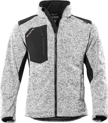 Produktbild von Qualitex Strick-Fleecejacke - wärmende (melange) Strickfleece-Übergangsjacke - Softshell & Cordura - in Farbe: weiss/meliert - Herren: 3XL - Damen: 56