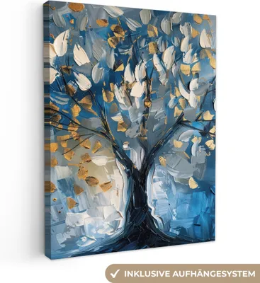 Obrázek produktu pro OneMillionCanvasses® - Plátna - Strom - Modrá - Zlatá - abstraktní umění, nástěnné dekorace Obrazy Obývací pokoj, 60x80cm