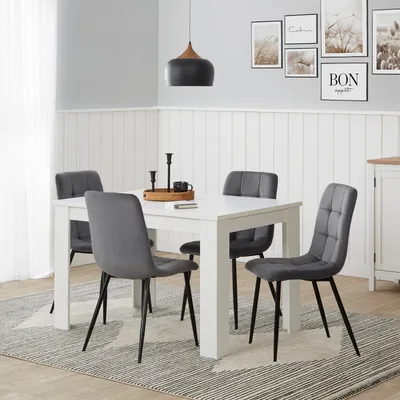 Produktbild von Homestyle4u 2759, Essgruppe mit 4 Stühlen Esstisch ausziehbar 120x80 weiß