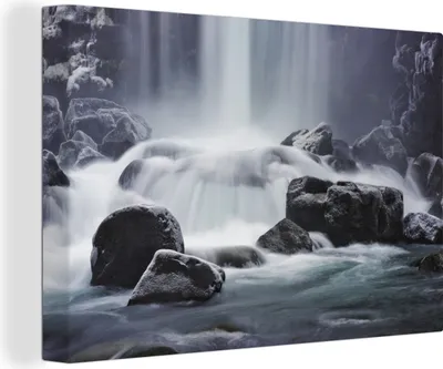 Produktbild von MuchoWow® - Leinwandbilder - Wasserfall - Steine - Natur, Wandbild, Wanddeko Bilder Wohnzimmer, 60x40 cm