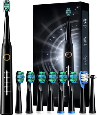 Image de Brosse à dents électrique, brosses à dents soniques avec 8 têtes de brosse, 40 000 vibrations par minute, 5 modes, recharge rapide en 4 heures pour une autonomie de 30 jours