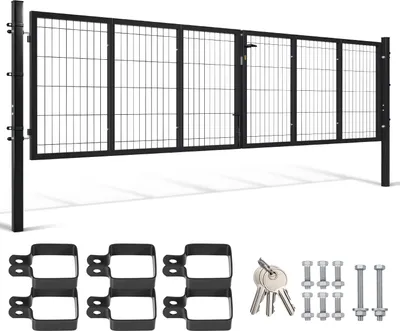 Immagine prodotto di Izrielar Cancello da giardino a doppia anta  Antracite, 350x 100 cm incl. maniglia, serratura, chiavi e chiusura a terra Cancello da giardino Cancello d'ingresso Porta da cortile, tubo quadrato