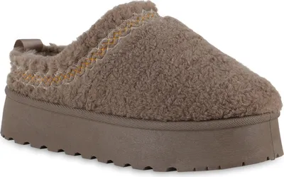 Produktbild von VAN HILL Damen Warm Gefütterte Pantoffeln Bequeme Kunstfell Teddy Schuhe 840872, Farbe: Khaki, Größe: 39