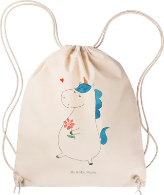 Produktbild von Mr. & Mrs. Panda gym tasche Einhorn Spaziergang - Transparent - Geschenk, Baumwolltasche, Drawstring Bag, wander rucksack, Motivation, Jutebeutel, Blumen, Säckchen