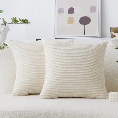 Image de Lot de 2 housses de coussin de 50 x 50 cm, couleur crème