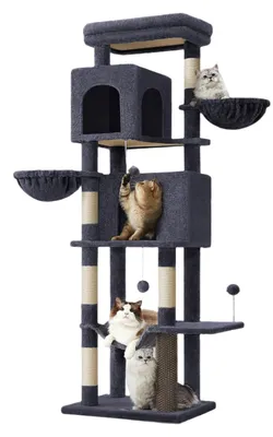 Obrázek produktu pro Kočičí strom – vícepatrový – 2 otvory – sisal – 57 x 45 x 175 cm