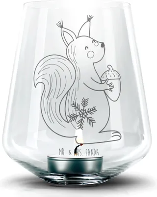 Produktbild von Mr. & Mrs. Panda Kerzenhalter Eichhörnchen Weihnachten - Transparent - Geschenk, Guten Rutsch, Frohes Neues Jahr, Frohe, windlichtglas, Glas, Windlicht, Kerzenglas