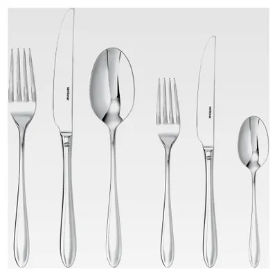 Produktbild von Monoblock-Geschirrset, 36-teilig - 6 Gabeln, 6 Löffel, 6 Messer, 6 Obstgabeln, 6 Obstmesser und 6 Teelöffel, Edelstahl, Spülmaschinenfest, Silber