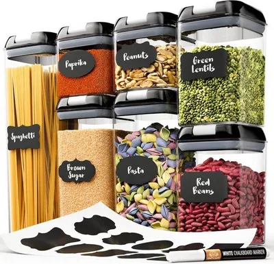Produktbild von Luftdichte Vorratsdosen - Etiketten & Stift - Vorratsdosen & Behälter – Ideale Blumen, Muesli und Spaghetti Vorratsdose & mehr - Kunststoff Vorratsdosen mit Deckel