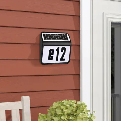 Produktbild von FIVMEN Hausnummer Beleuchtet Solar Edelstahl Solarhausnummer mit 2 LED Wetterfeste Hausnummernleuchte mit und amorphem Silizium- Solar-Panel, Schwarz