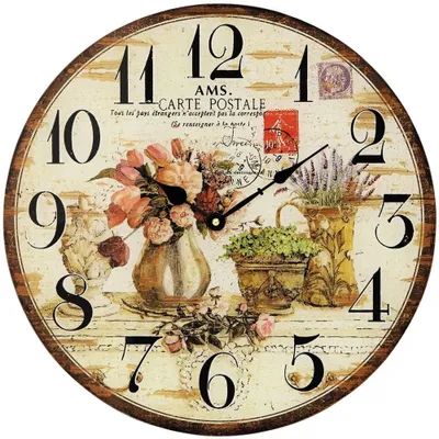 Image de Horloge mural vintage en bois, avec motif floral