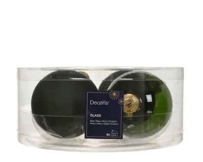 Produktbild von Weihnachtskugeln Glas 8cm 4 Stück - Piniengrün transparent