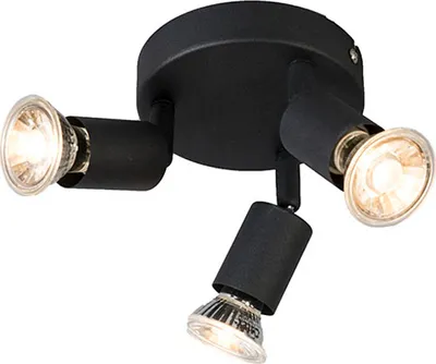 Produktbild von QAZQA - Modern Deckenstrahler im Industriedesign schwarz schwenkbar rund - Jeany 3-flammig Spotbalken I Wohnzimmer I Schlafzimmer - Stahl Rund - LED geeignet GU10