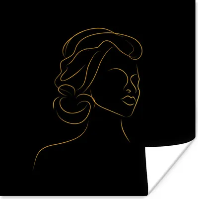 Produktbild von MuchoWow® Poster Frau - Schwarz - Gold - Strichzeichnung 50x50 cm - Wohnzimmerdekoration
