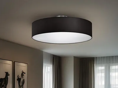 Produktbild von LED Deckenlampe mit Stoffschirm Schwarz Ø 50cm runde Flurlampe Schlafzimmerlampe