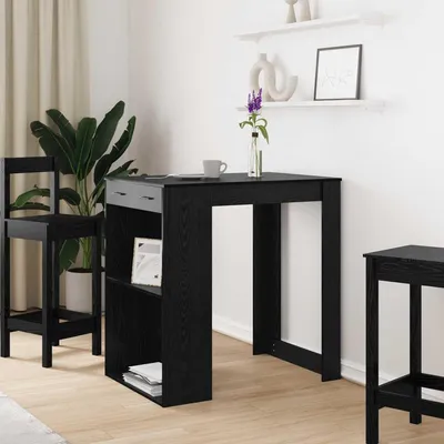 Produktbild von Bartisch in schwarzer Eichenoptik mit Schubladen und Regalen im modernen Design