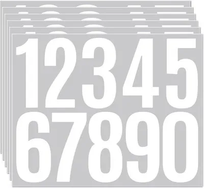 Obrázok produktu pre Číslové nálepky - 6 číslic - samolepiace - vodeodolné - vhodné na auto alebo do domácnosti - 1 sada - biele