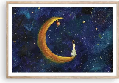 Produktbild von Gerahmtes Poster - Rahmen in heller Eiche - Mädchen auf der Mond - 91,5x61 cm - Wand Bild - Wanddeko - Wandbilder - Kunstposter - Wandposter - Bilderrahmen - Bilder - Kunstdruck - P2NAA91x61-4575