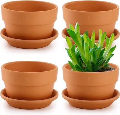 Produktbild von Famanu Terracotta Blumentöpfe 15 x 10 cm mit Untersetzer - Set von 4