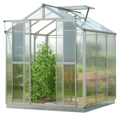 Produktbild von GFP Gewächshaus Picco 3 - Aluminium-Rahmen - 179x195 cm - 8 mm Polycarbonat-Platten - mit Fundamentrahmen und 1 autom. Fensteröffner