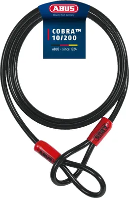 Obrázok produktu pre ABUS lanko Cobra 10/200 - oceľové lanko potiahnuté plastom - dĺžka 2 m, hrúbka 10 mm - zabezpečenie pre príslušenstvo bicyklov a motocyklov - čierna, čierna, 200 cm