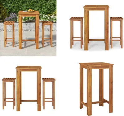 Produktbild von vidaXL 3 tlg. Gartenbar Set Massivholz Akazie - Garten-Bar-Set - Gartenbar-Sets - Outdoor-Bar-Set - Outdoor-Bartisch Und Stühle