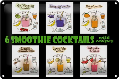 Produktbild von Blechschild Alkohol 30x20cm 6 smoothie cocktails recipes