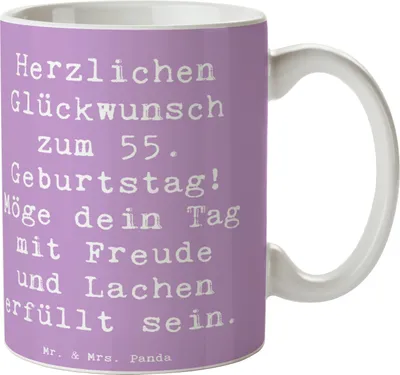 Produktbild von Mr. & Mrs. Panda Tasse Spruch 55. Geburtstag Glückwunsch - Lavendeltraum - Geschenk, Happy Birthday, liebe Grüße, Fünfundfünfzigster, Kaffeetasse, Trinkbecher, Teetasse