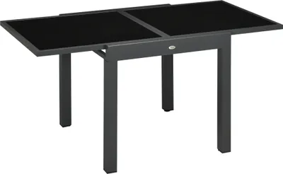 Produktbild von Ausziehbarer Gartentisch von Outsunny, große Größe, aufgeklappte Abmessungen: 160 L x 80 B x 75 H cm, dunkelgraues Aluminium, schwarze Platte aus gehärtetem Glas