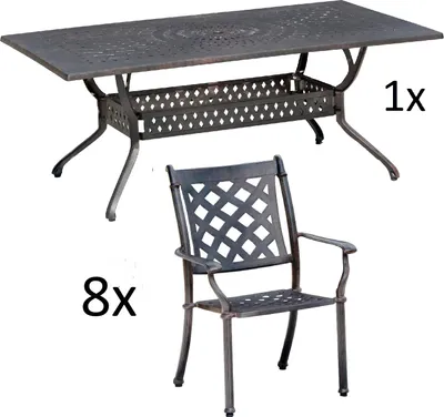 Produktbild von Inko 9-teilige Sitzgruppe Alu-Guss bronze Tisch 215x107x74 cm cm mit 8 Sesseln